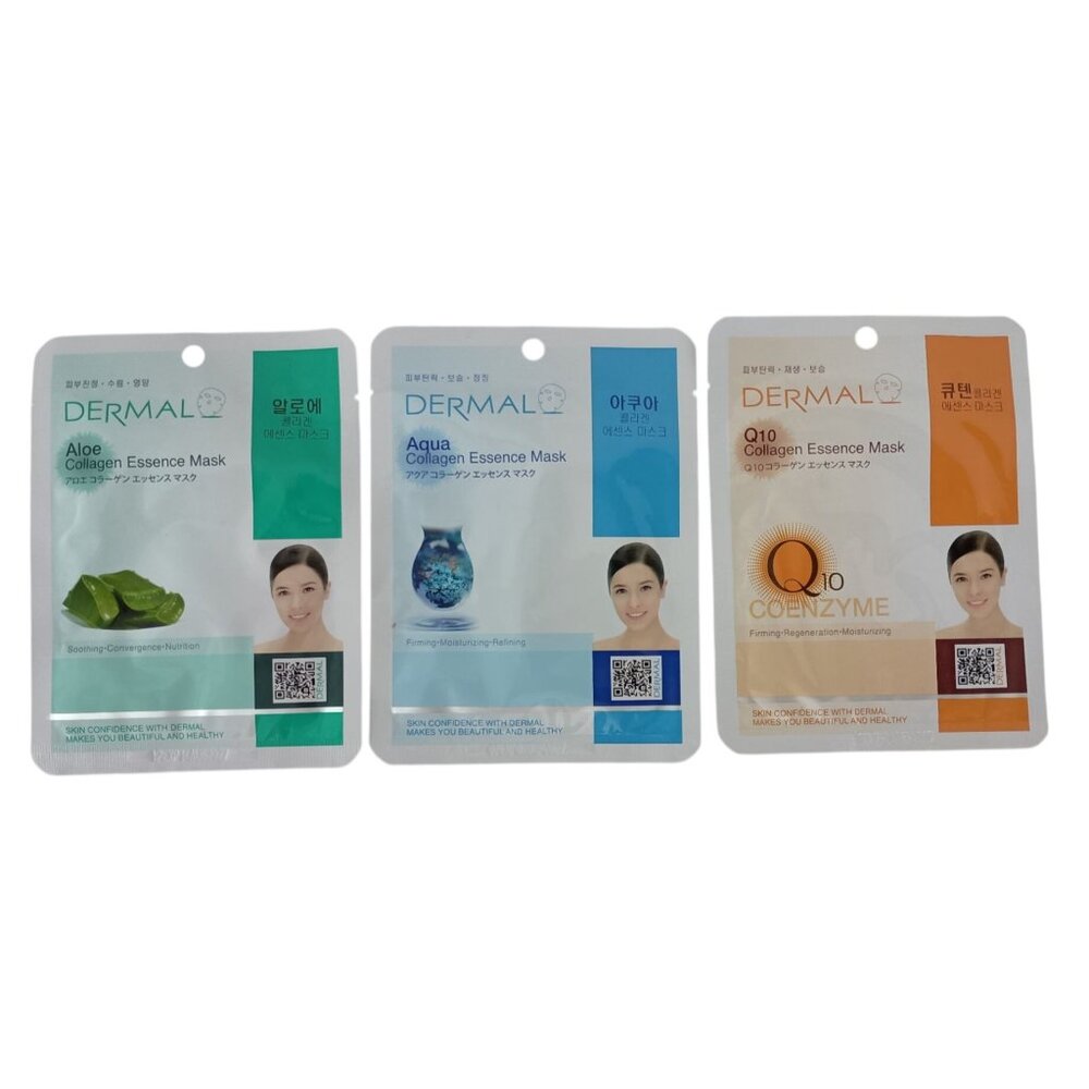 Lot Of 3 Dermal Collagen Essence Mask Aloe/Aqua/Q10 New